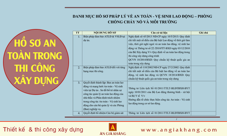 Hồ sơ an toàn trong thi công xây dựng